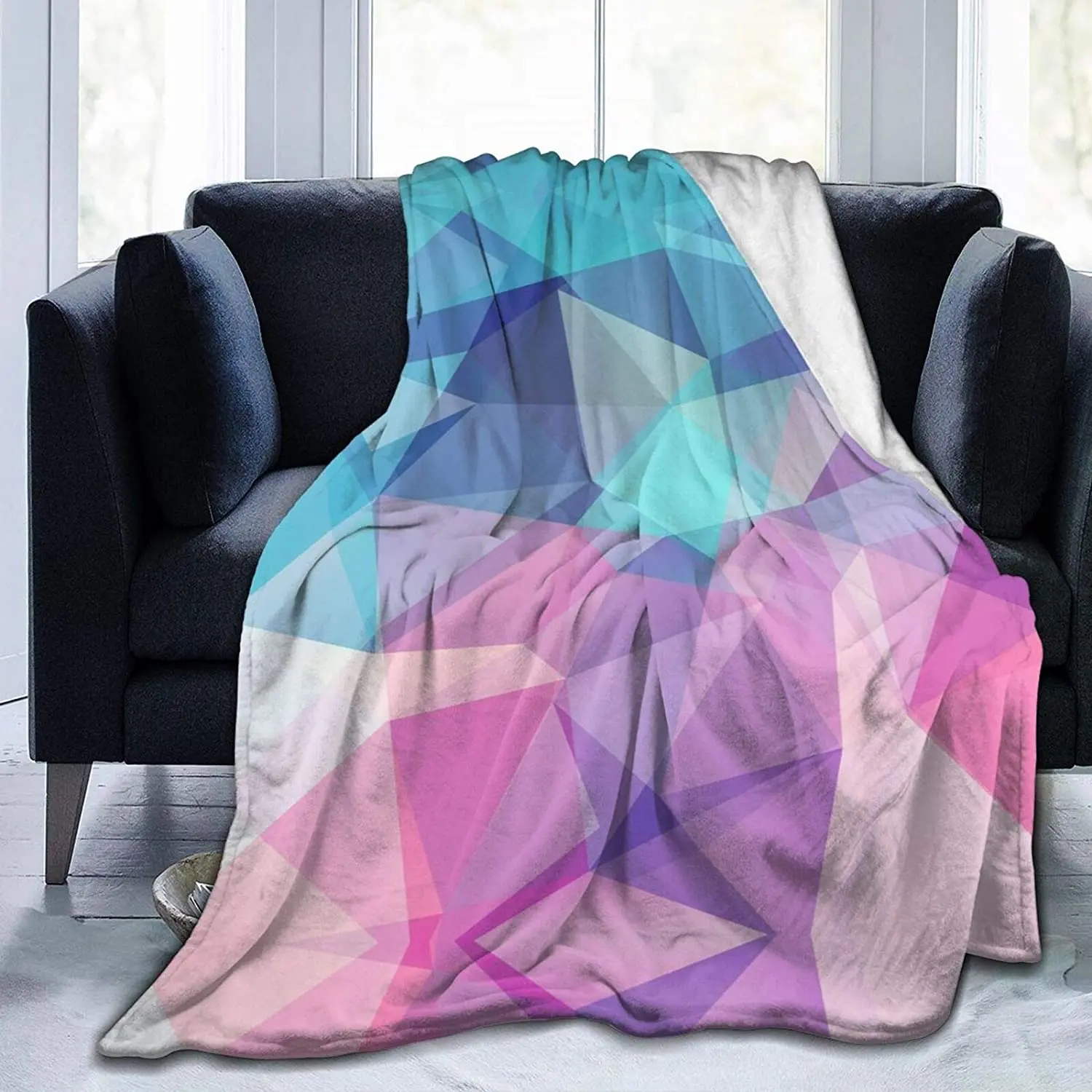 

Geometric Shapes Fuzzy Flannel Blanket Throw 40"X50", Super Soft Lightweight Blanket Throw for Couch Chair Sofa Cozy Bed Blanket