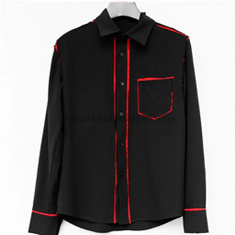 [Customization]  2021 Original design red and black stitching men's shirts fashion burr trimming men's tailoring