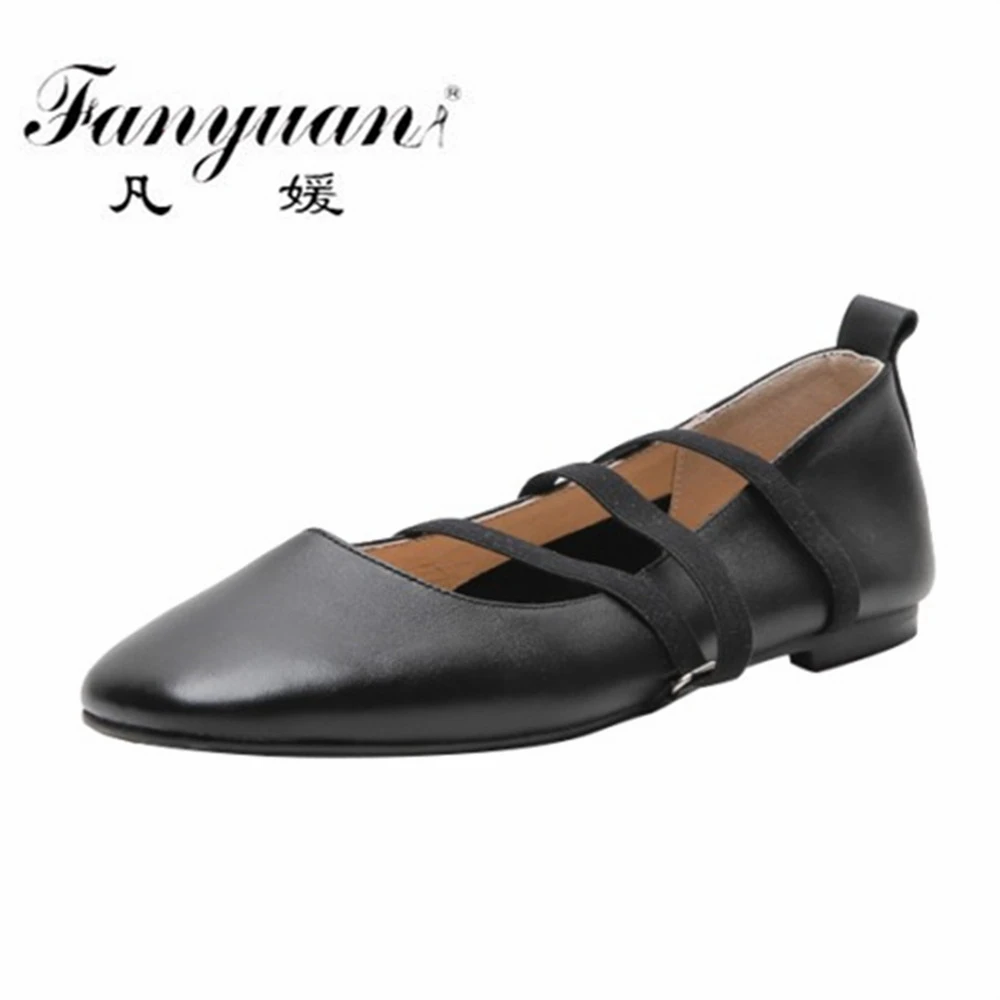 

Fanyuan 2021 Elastic Band Women Flats Dasic Genuine Leather Shoes Woman Spring Summer Female Comfort Punk Working Flats Shoes