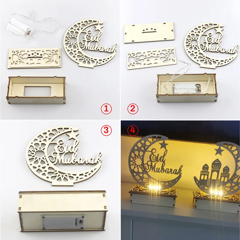 

Wooden Led Light Moon Star Ramadan Festival Decoration Lights Ornament Islamism Muslim Palace Eid Party Decor Craft Suppiles