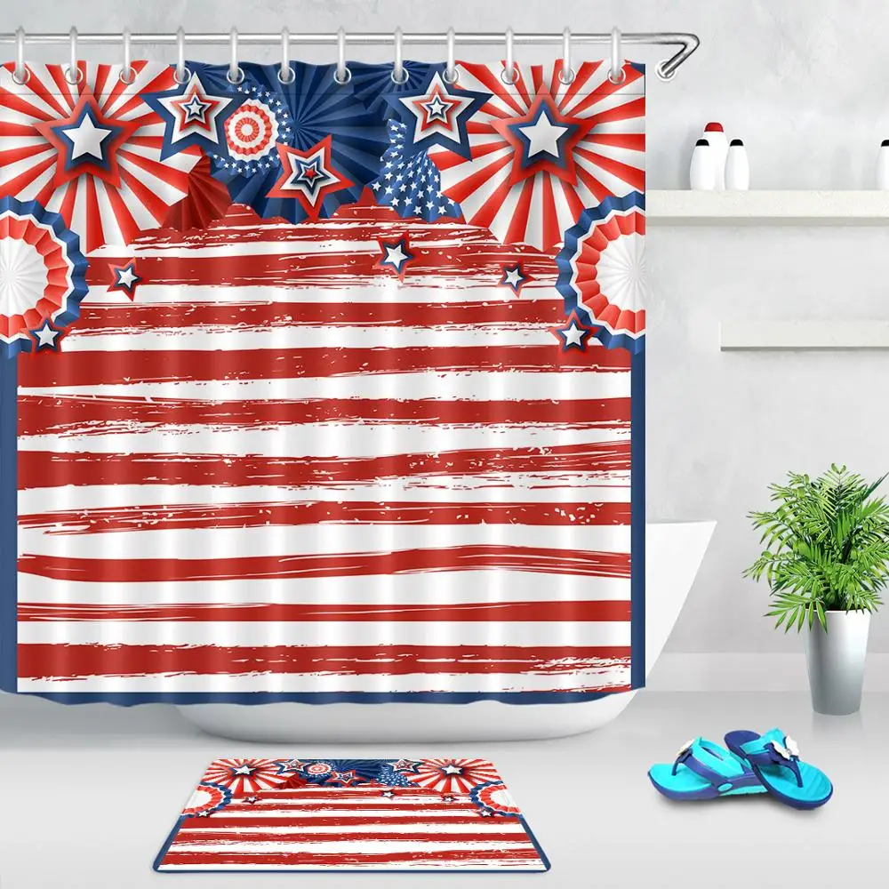 Занавеска для душа в американском стиле с красными белыми синими полосками