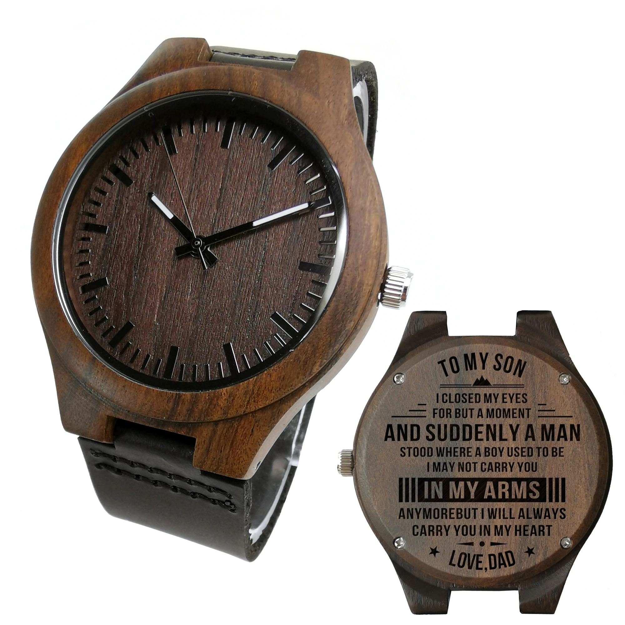 

To My Son-Fashion Automatic Quartz Sandalwood Men Watch Engravd Wood Watch Luxury WristWatch Birthday Graduation Gifts