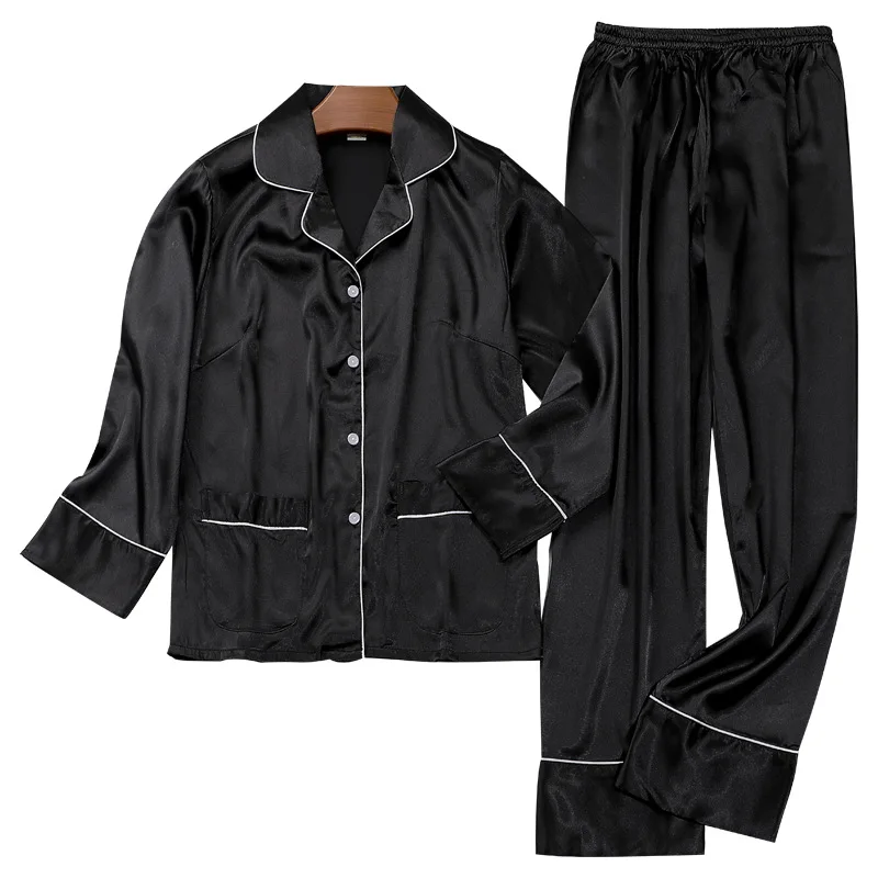 

Casual Solid Lady 2PCS Sleepwear Shirt&Pants Satin Pajamas Set Nightwear Silky Home Clothes Soft Nightgown Intimate Lingerie