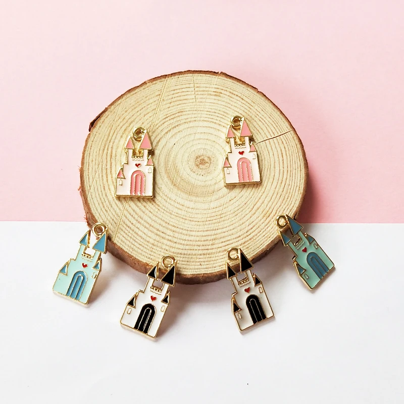 

10pcs Pink Castle Enamels Charms Drop Oil House Alloy Pendants Fit Making Bracelet Earring Jewelry Accessories DIY Craft Gifts