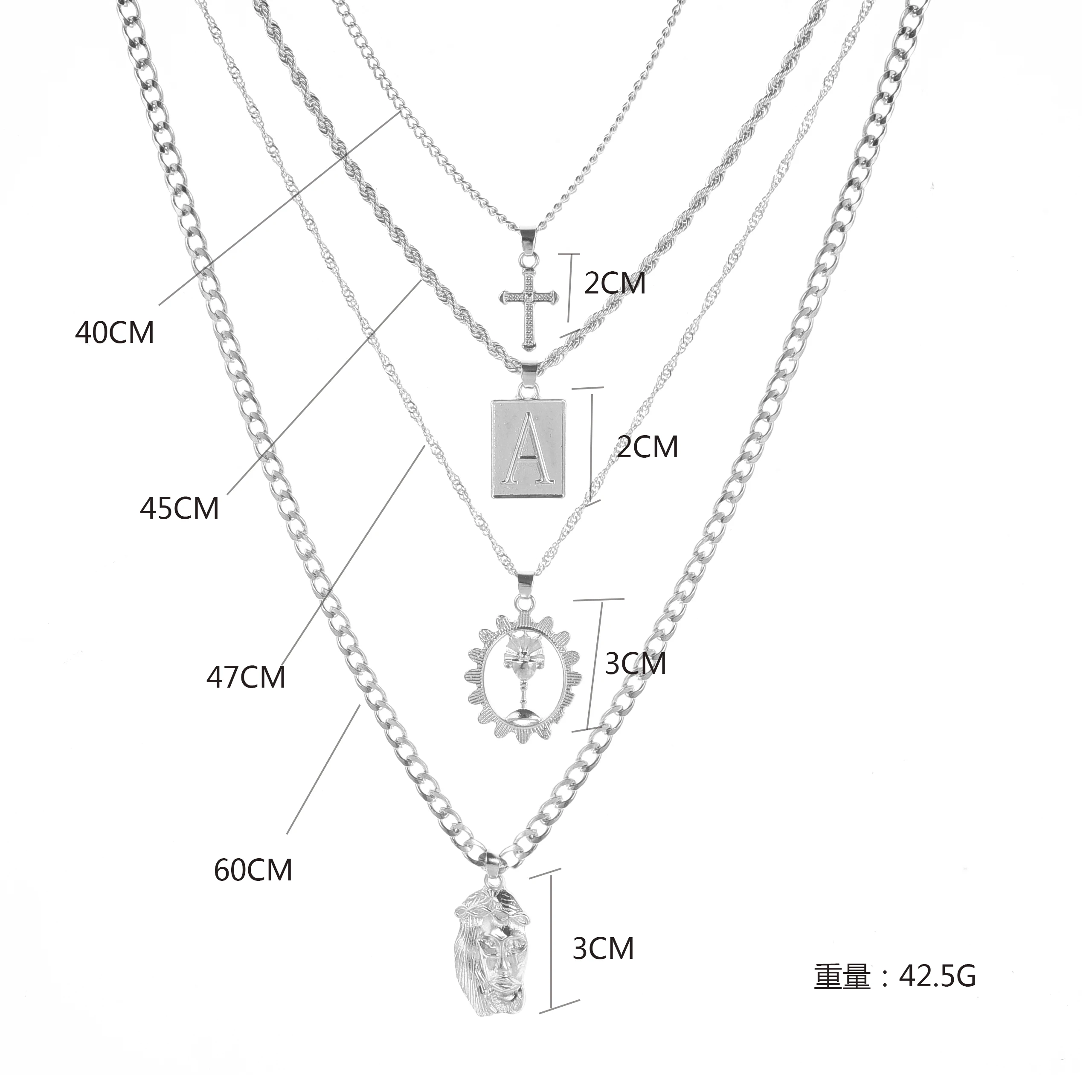 Exaggerated Letter A Pendant Layered Necklace Geometric Alloy Beauty Portrait Cross Wine Glass Multilayer Banquet Gift | Украшения и