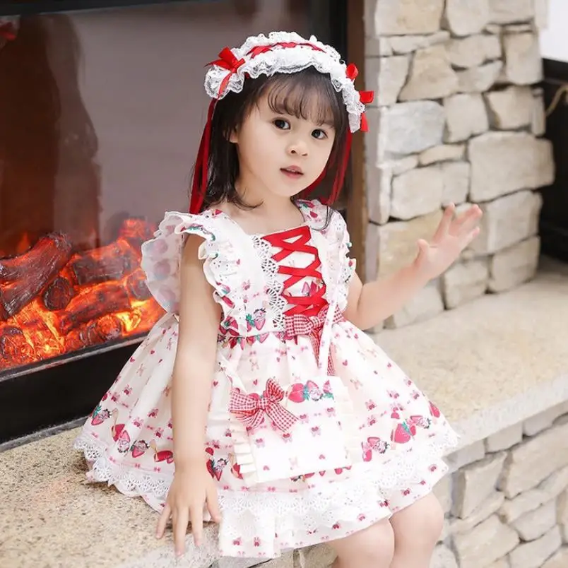

Spanish Lolita princess dress Lace Stitching print sweet cute ball gown birthday Easter dress for girls vestidos Y3100