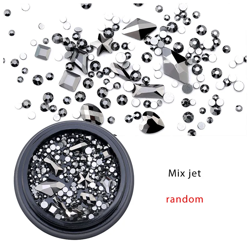 jet 1 коробка смешанные различные DIY кристаллы Камни дизайн ногтей стеклянные стразы для шармов 3D украшения для ногтей Новое поступление аксессуары - Цвет: jet