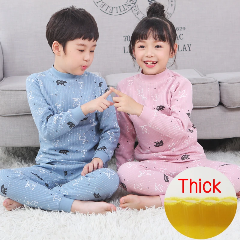 Детское теплое нижнее белье толстый комплект утолщенная зимняя Хлопковая пижама
