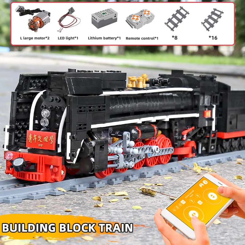 

Mould King Moc The Qj Steam Locomotives Remote Control Train Building Blocks Bricks Kids Educational Diy Toys for Children Gift