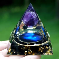 galaxy series orgone pyramid amethyst crystal sphere with obsidian natural crystal stone resin aluminum shavin orgonite healings