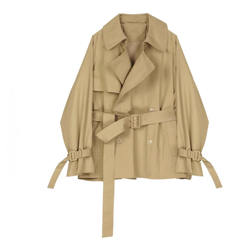 

Цвет хаки, пальто для женщин, со стяжками на талии, Двойной Брестед 2021 Весенняя мода Новый стиль темперамент универсальные женской одежды