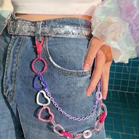 acrylic lovely heart ring pendant key chain rock punk trousers hipster key chains pant jean keychain hiphop kpop accessories