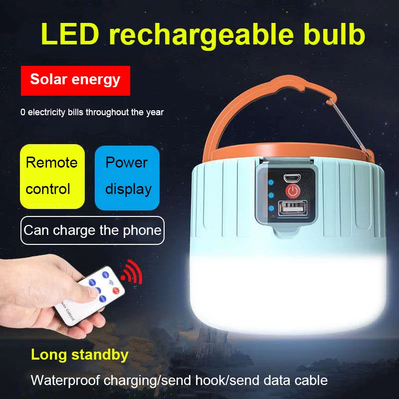 

Solar LED Camping Light USB Rechargeable Bulb For Outdoor Tent Lamp Portable Lanterns Emergency Lights For BBQ Hiking Dropship