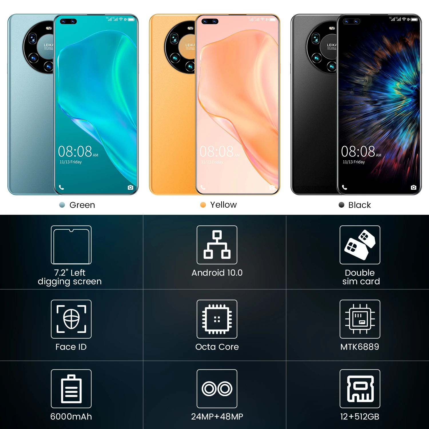 Смартфон Mate45 Pro + восемь ядер экран 7 2 дюйма 12 Гб 6000 ГБ|Смартфоны| |