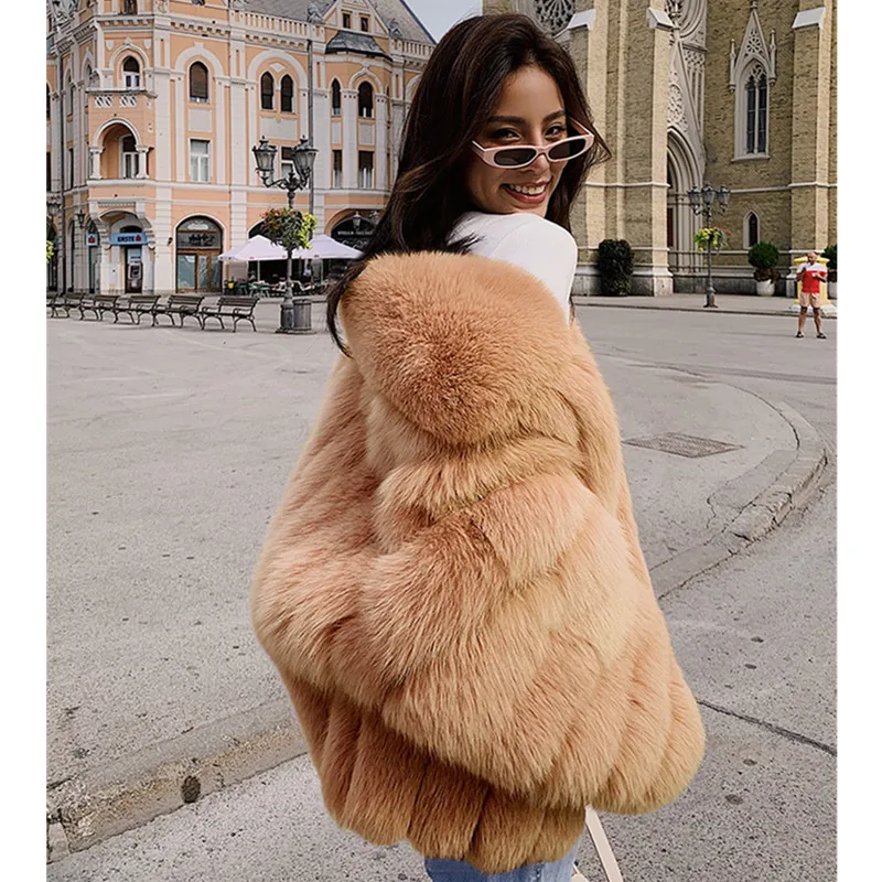 Winter Women Faux Fox Fur Coat Warm Thick Fashion Loose Coat Ladies Faux Fur Jacket Female Fluffy Jacket Oversized Coat Splicing