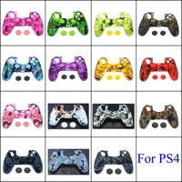 silicone camo protective skin case for sony ps4 ds4 pro slim controller thumb grips joystick caps