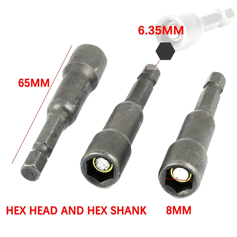 

3Pcs 8-12mm Magnetic Tech Screw Driver Tek Bit Drill Nut Setter Roofing Cladding 1/4\\\\\\\"/ 6.3 Mm Shank Hex Socket