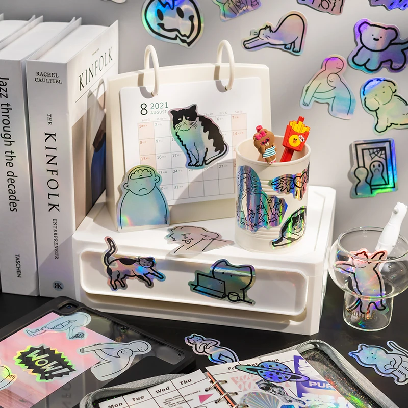 

30pcs Cute Emotional Laser Stickers Aesthetic INS Cool Flash Bullet Journaling Accessories DIY Phone Case Deco Luggage Stickers