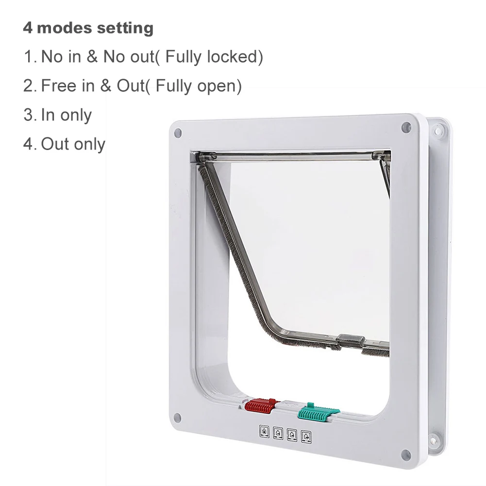 

Dog Cat Flap Door with 4 Way Lock Security Flap Door For Cats Kitten ABS Plastic Small Dog Gate Cat Dogs Flap Pet Door Chip