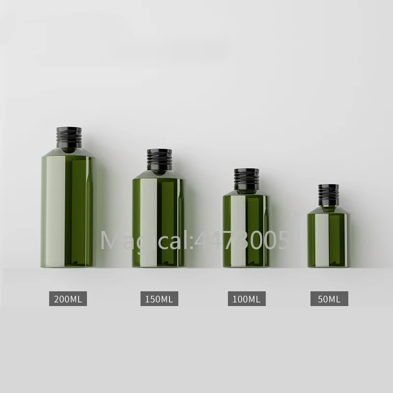 

50pcs 50ml100ml150ml200ml Round Empty Cosmetic Dark Green Refillable Bottle with Black Aluminum Cap,Beauty Makeup Shell Package