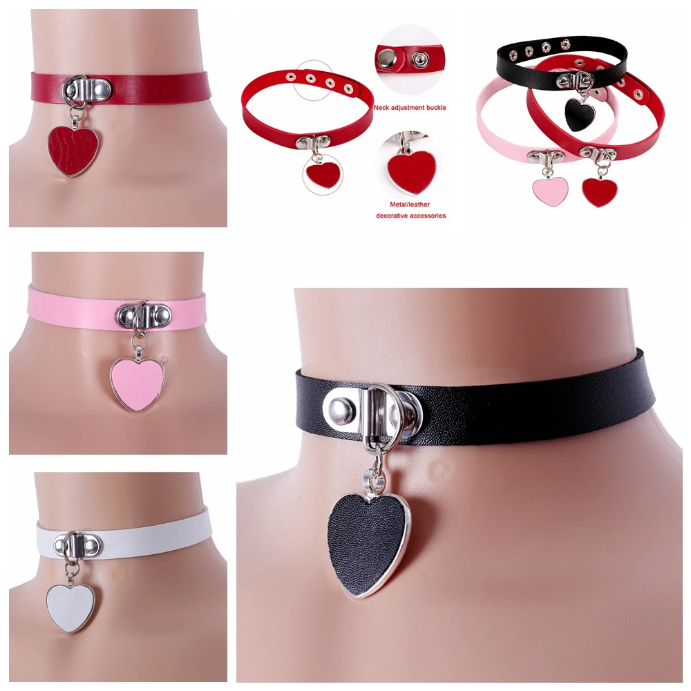 

Punk Rock Heart Choker Collar Female Women Men Leather Chocker Sexy Neck Bondage Harness Necklace Goth Jewelry BDSM Accessories