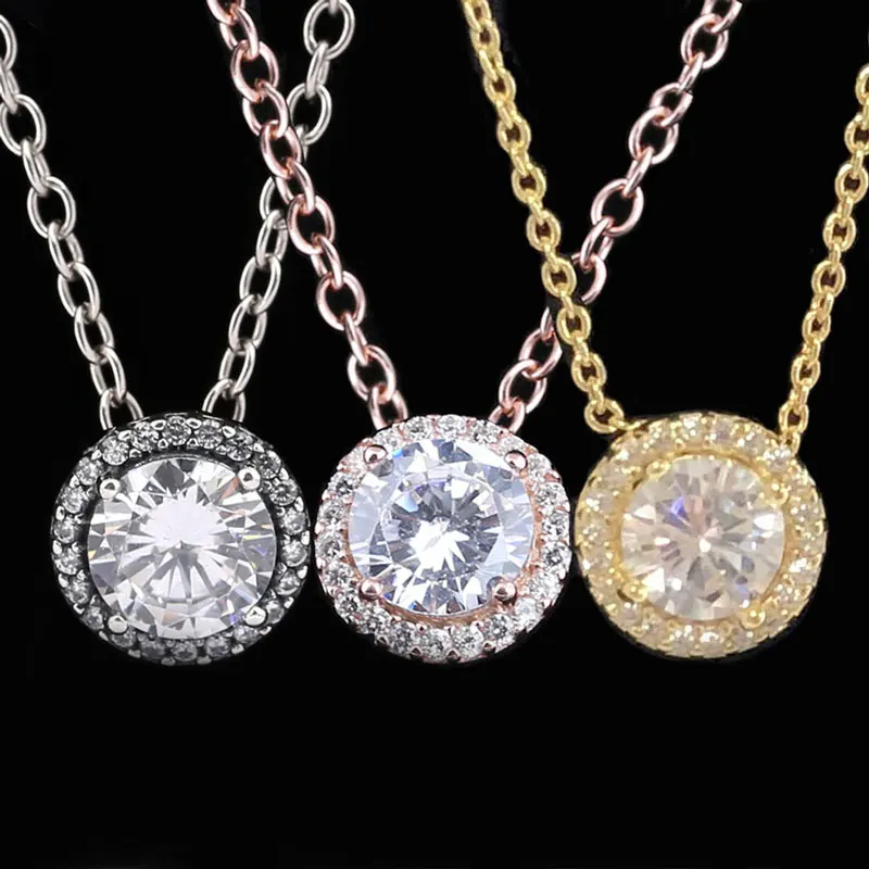 

Original Rose Gold Sparkle Classic Elegance With Crystal Necklace For 925 Sterling Silver Necklace Women Europe Diy Jewelry