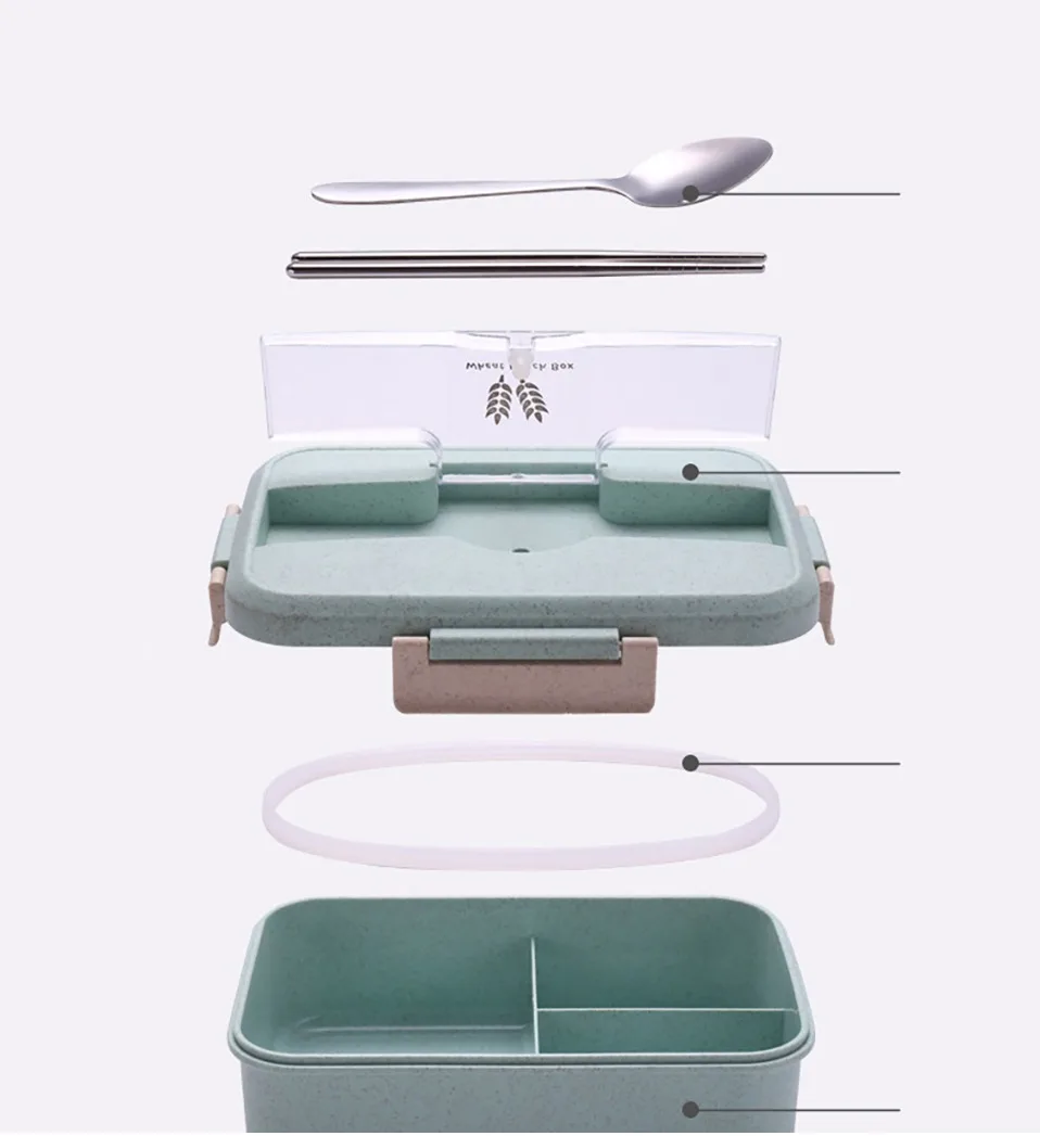 Bento Ланч-бокс для детей с ложкой палочки для еды контейнер герметичный BPA бесплатно Пшеничная солома набор посуды Экологичная коробка для еды