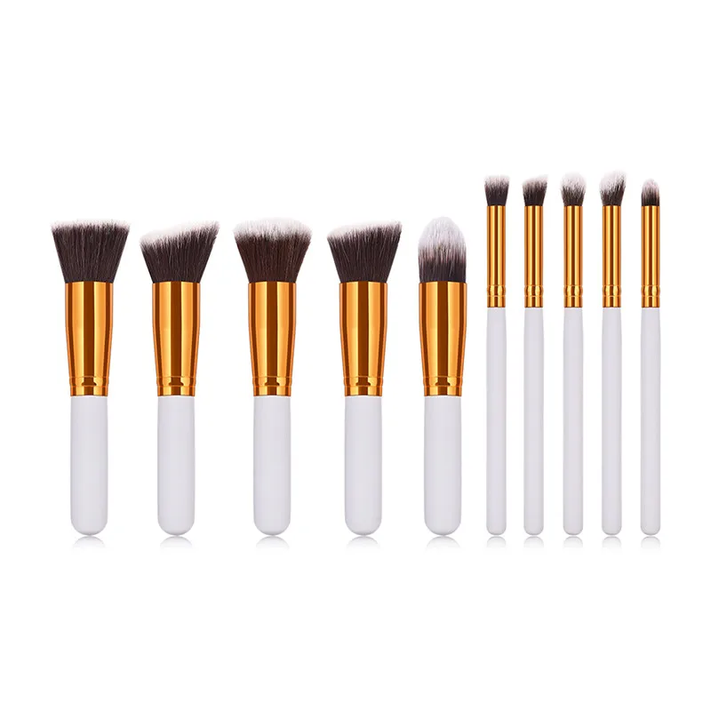 10pcs/Lot Synthetic Kabuki Makeup Brush Set Cosmetics Foundation blending blush makeup tool Powder Eyeshadow Cosmetic | Красота и
