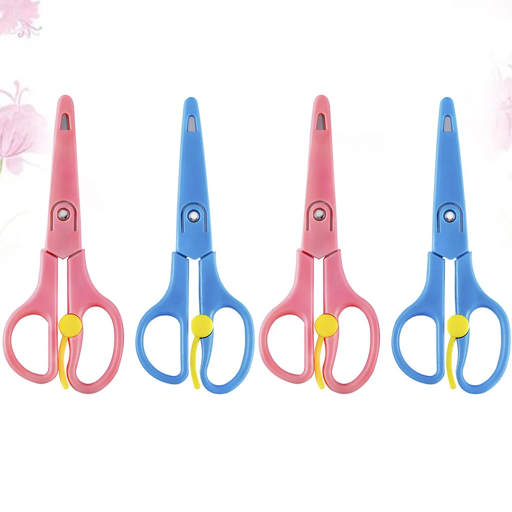 

4 Pcs Child Safety Scissors Student Paper Cutting Small Scissors with Cover Case for Kids Children DIY Use (Random