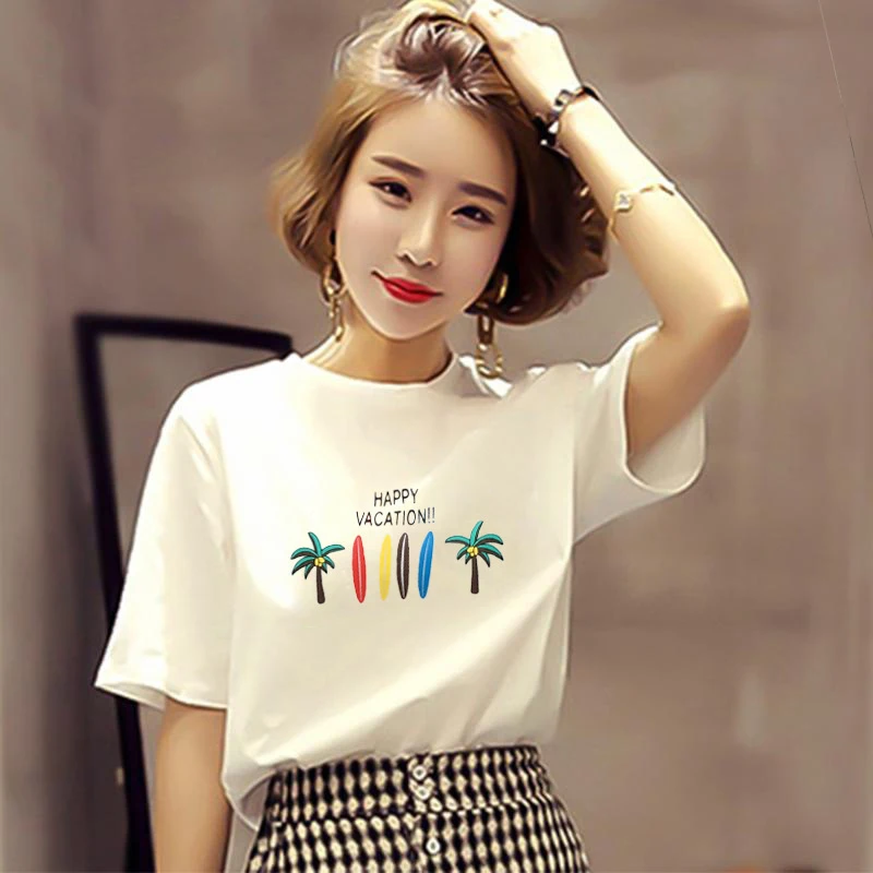 

Summer Women's T-Shirt New Women Fashion Casual Cotton Diverse White O-Neck Short-Sleeve Female Shirts Womens Tshirt Top Clothes