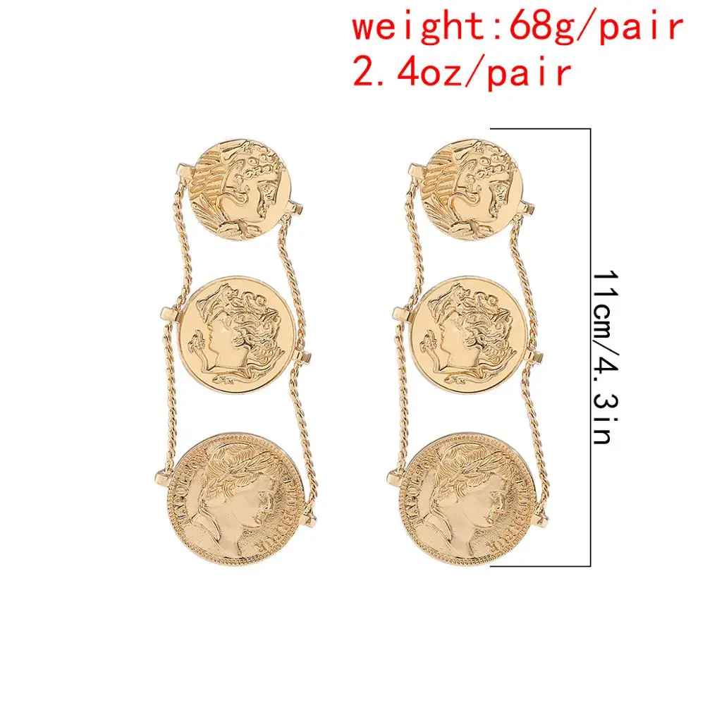 

Lacteo Steampunk 3 Statue Carved Coin Hoop Earrings for Women Hip Hop Multi Layered Long Unusual Earrings Jewelry Female Gifts