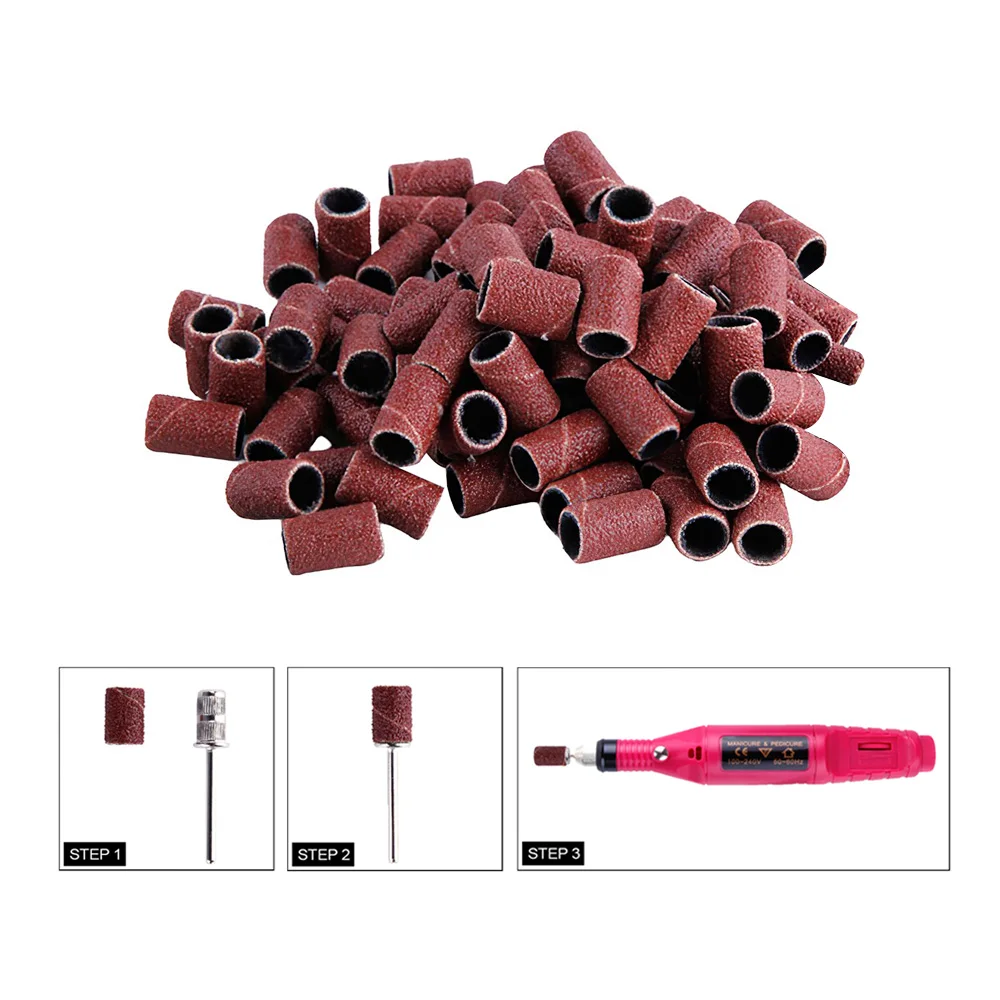 

100pcs Sanding Band Alumina Sand Ring Nail Drill File Bits Grinding Head Polisher Essential Supplies Manicure Tool Drop Shipping
