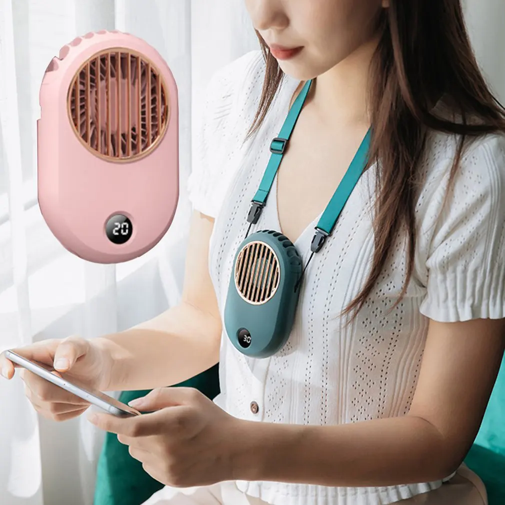 

Digital Display Hanging Neck Fan USB Charging Hanging Neck Small Fan Retro Mini Handheld Silent Sports Portable Fan