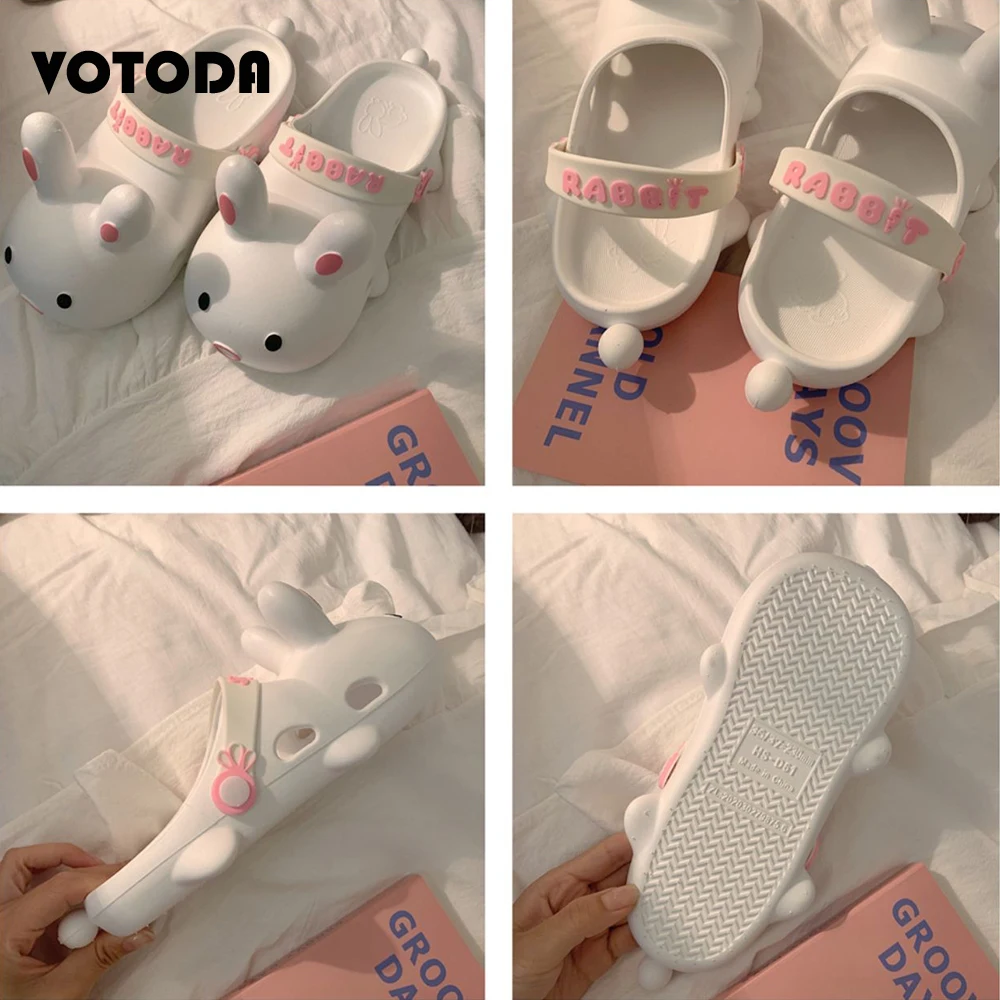 

Cute Cartoon Slippers For Girl Rabbit Slides Soft Home Flat Flip Flops Women Beach Sandals Outdoor Thick Bottom Hole Shoes Clogs