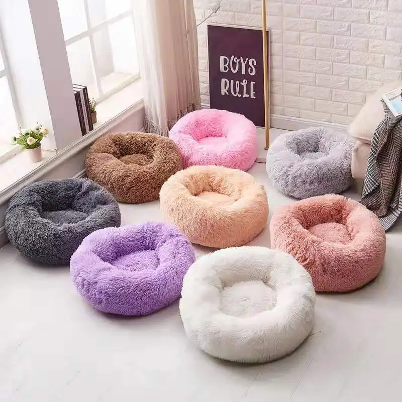 

Fluffy Dog Bed Plush Donut Pet Dog Cushion Round Orthopedic Recliner Sleeping Bag Kennel Cat Puppy Sofa Bed House Pet Supplies