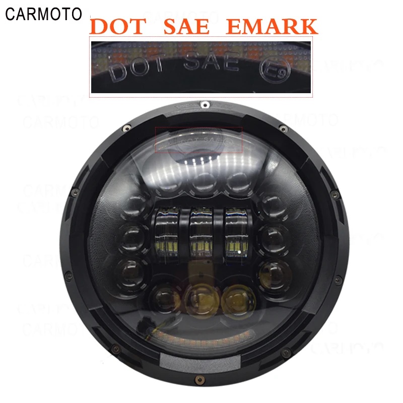 1pcs 7 Inch DOT SAE E9 Motorcycle Headlamp with angle eye Led Headlight 7inch housing bucket trim ring for Touring Electra Glide