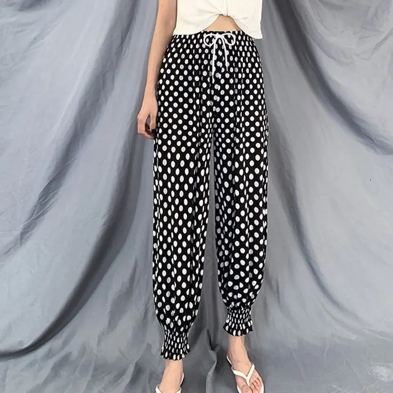 

ETOSELL Женские повседневные штаны, летние хлопковые, шелковые, с принтом, шаровары против комаров, свободные шаровары