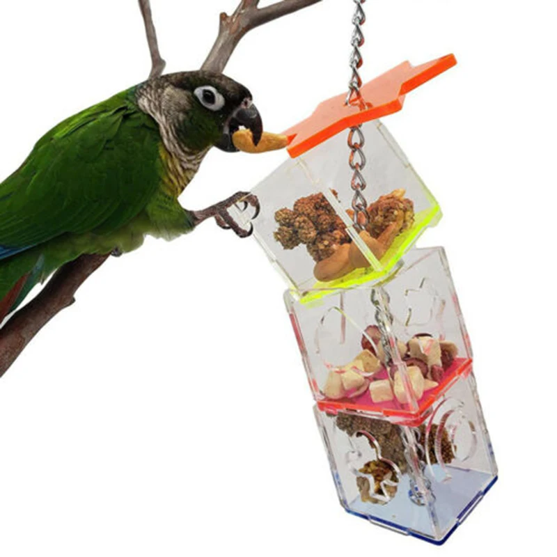 

Pet птица игрушка для кормления попугай лечения клетка для птиц подачи Еда держатель для качелей коробка Игрушки для птиц с многослойным пок...