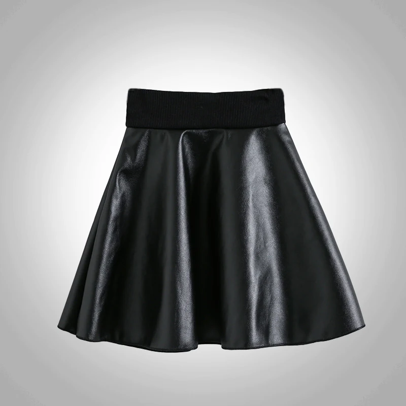 Юбка-пачка из искусственной кожи для девочек модная весенняя черная короткая