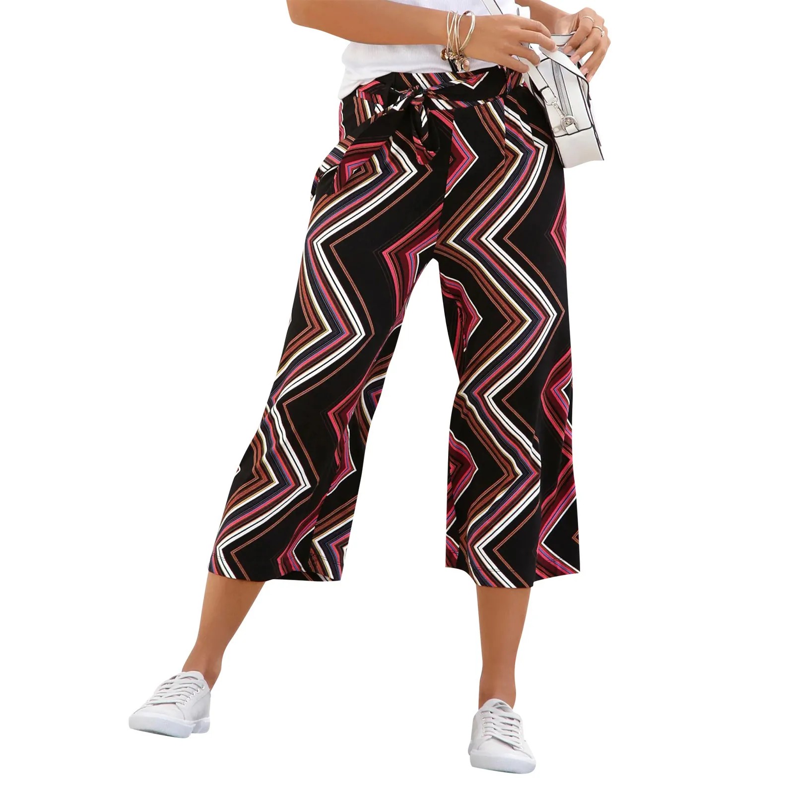 Женские Ретро брюки Feitong с ромбами высокой талией в стиле бохо пляжные
