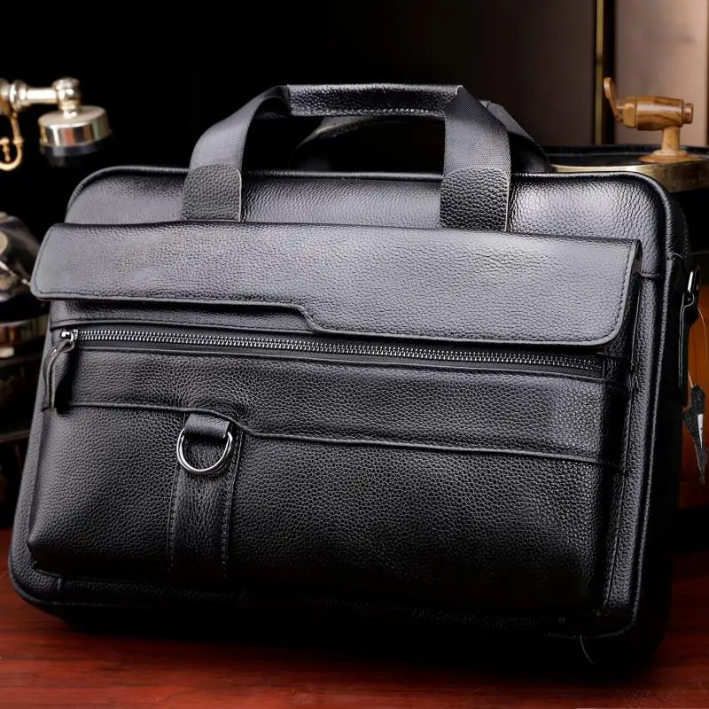 2020 New Business Men's Briefcase Genuine Leather Shoulder Messenger Bag 14&15.6 inch Laptop Bags Document Bag Handbag Men Bag