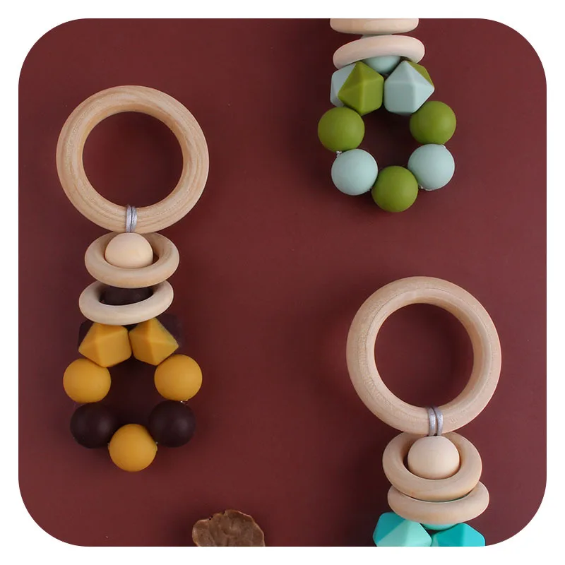 Coskiss-Anillo de madera Hemu con cuentas de silicona, juguete de chupete de dibujos animados, artesan&iacute;as de madera, accesorios para mordedores de beb&eacute;-4