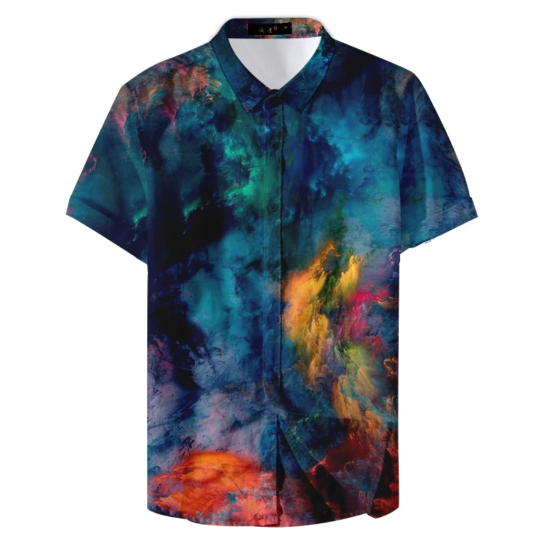

2019 Summer Fashion Print Colorful Pigment Custom Casual Shirt