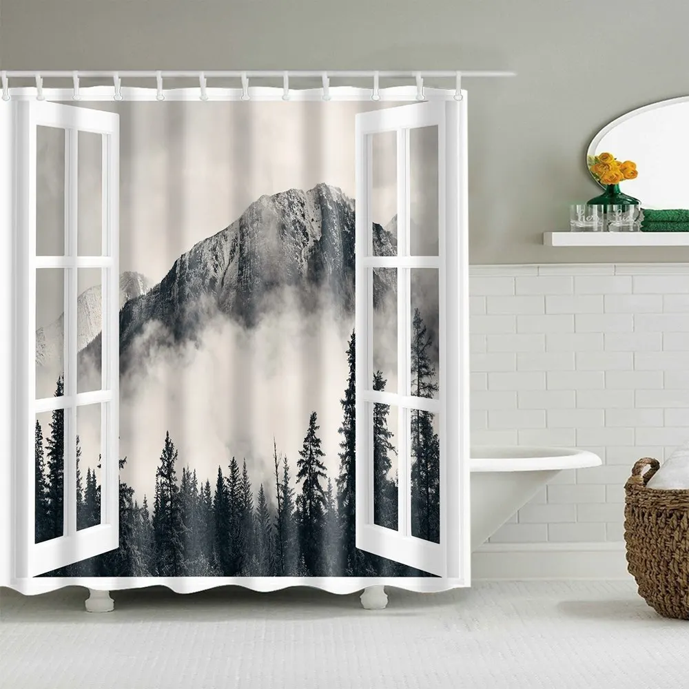 Полиэстер Душ Шторы деревянного моста природа ткань Водонепроницаемый Ванная
