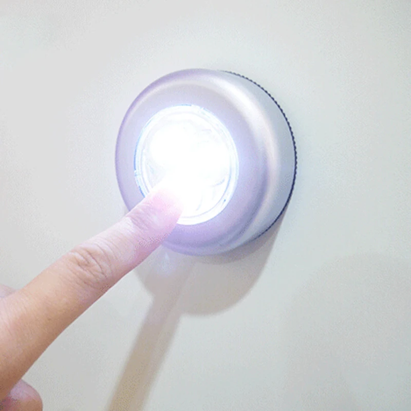 

3 LED Silver Closet Cabinet Lamp Battery Powered Wireless Stick Tap Touch Push Security Kitchen Bedroom Night Light