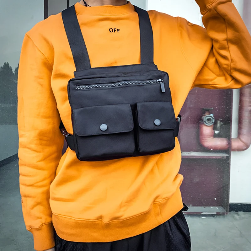 

Мужская поясная сумка в стиле хип-хоп, нагрудная Сумочка для мужчин, тактический жилет, Холщовый поясной кошелек, уличная одежда Kanye