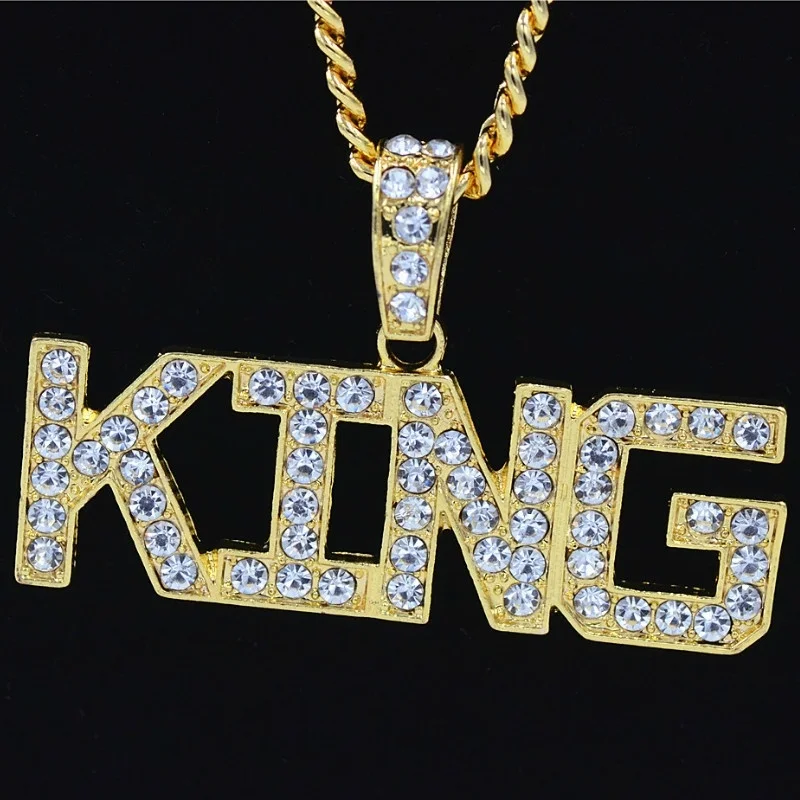 Хип хоп полные стразы буквы IOK королевские подвески ожерелье s Bling Iced Out кубинская
