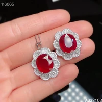 kjjeaxcmy fine jewelry 925 sterling silver inlaid natural ruby girls popular flowers and big gem ring pendant set support test