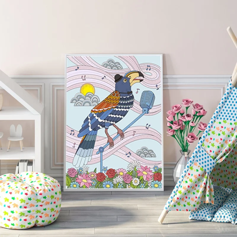 

Indian Style Modern Living Room Decoration Animal Hand Drawn Multi-Colored Canvas Painting Printing Home Wall Art for Bedroom