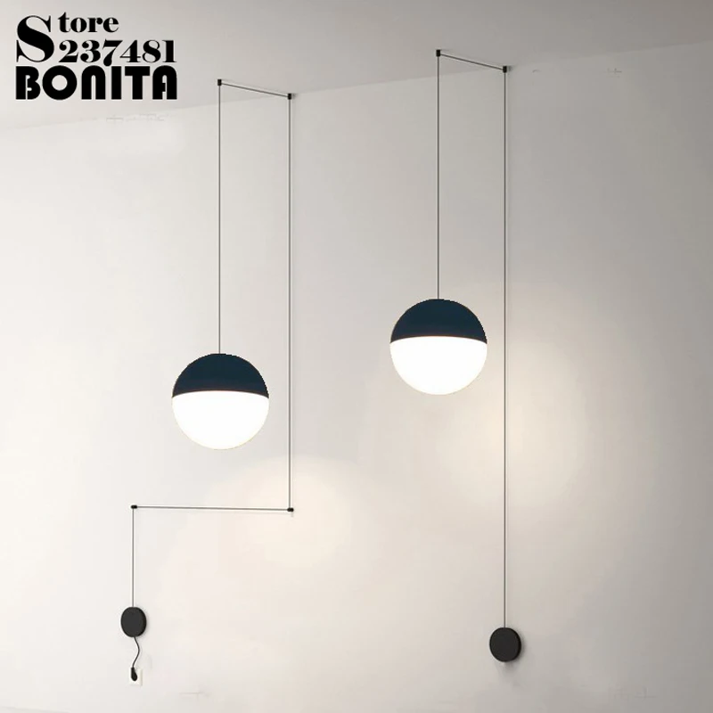 DIY geometry Line hanging lights bedroom Simple glass ball string pendant lamp modern Fishing cord pendant light